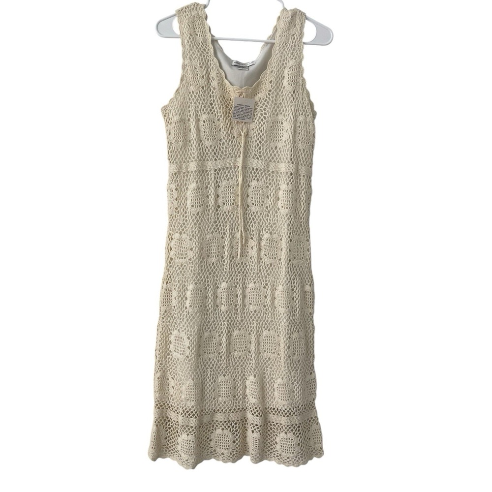 Dead stock Newport News Ramie Crochet Midi Dress Size L Y2K Festival Cottagecore